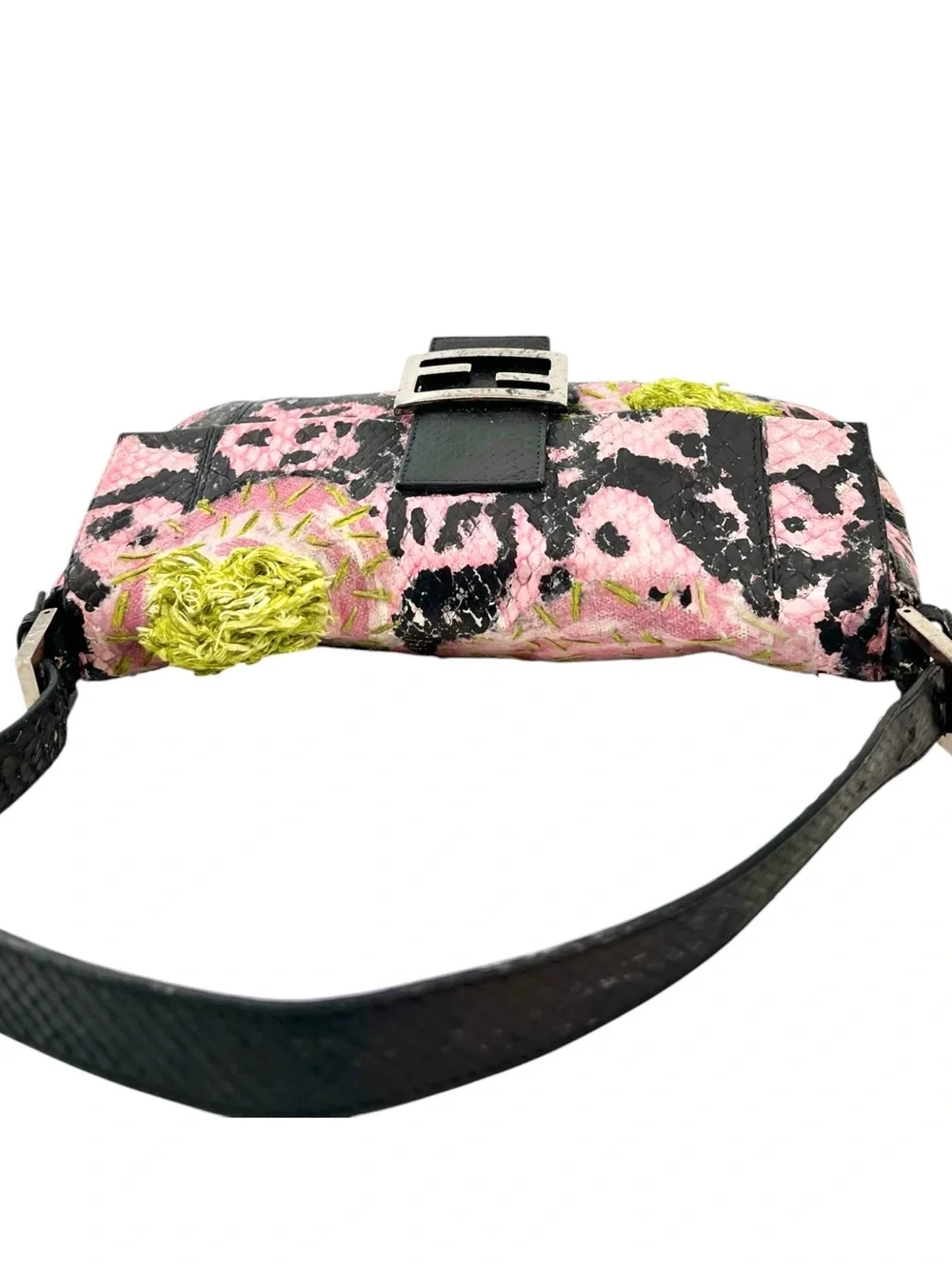 RARE FENDI Upcycled Vintage Mini FF Baguette Bag in Black Pink & Green - Picture 3 of 16